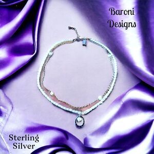 BARONI DESIGNS .925 Sterling Silver and Pearl Double Strand Necklace